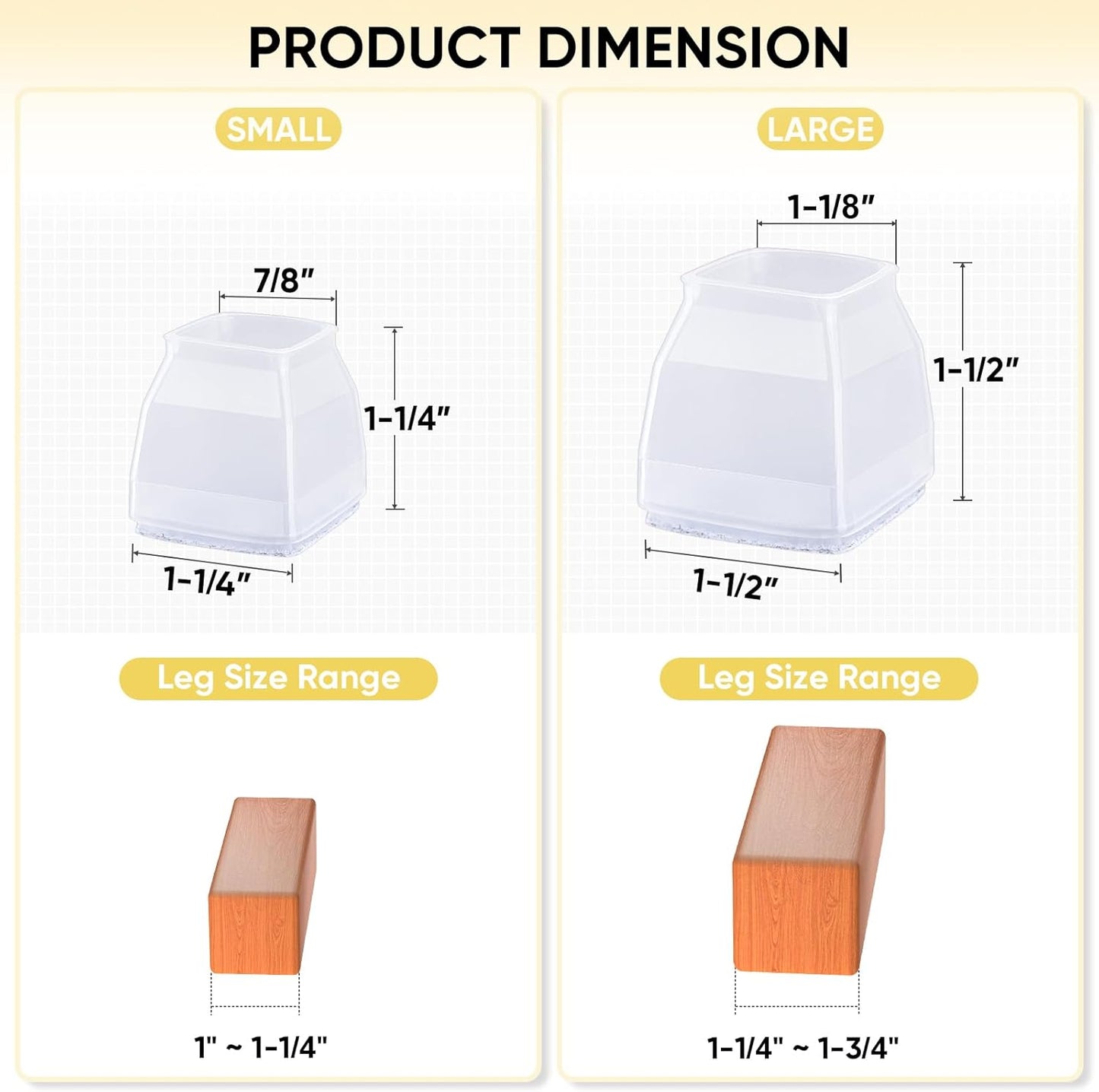 BALEINE 32 Pack Silicone Chair Leg Floor Protectors, Stool Leg Protectors Cap, Non-Slip Chair Leg Caps for Hardwood Floors (Clear & Small (Square), 32 Pack)