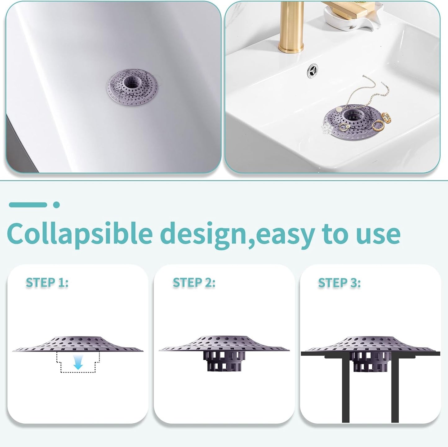 Shower Hair Drain Catcher, Silicone Bathtub Drain Hair Catcher Strainer, All-in-one Tub Hair Catcher Drain Protector for 1.48'' to 1.76'' Regular Drains, 3PCS/Purple