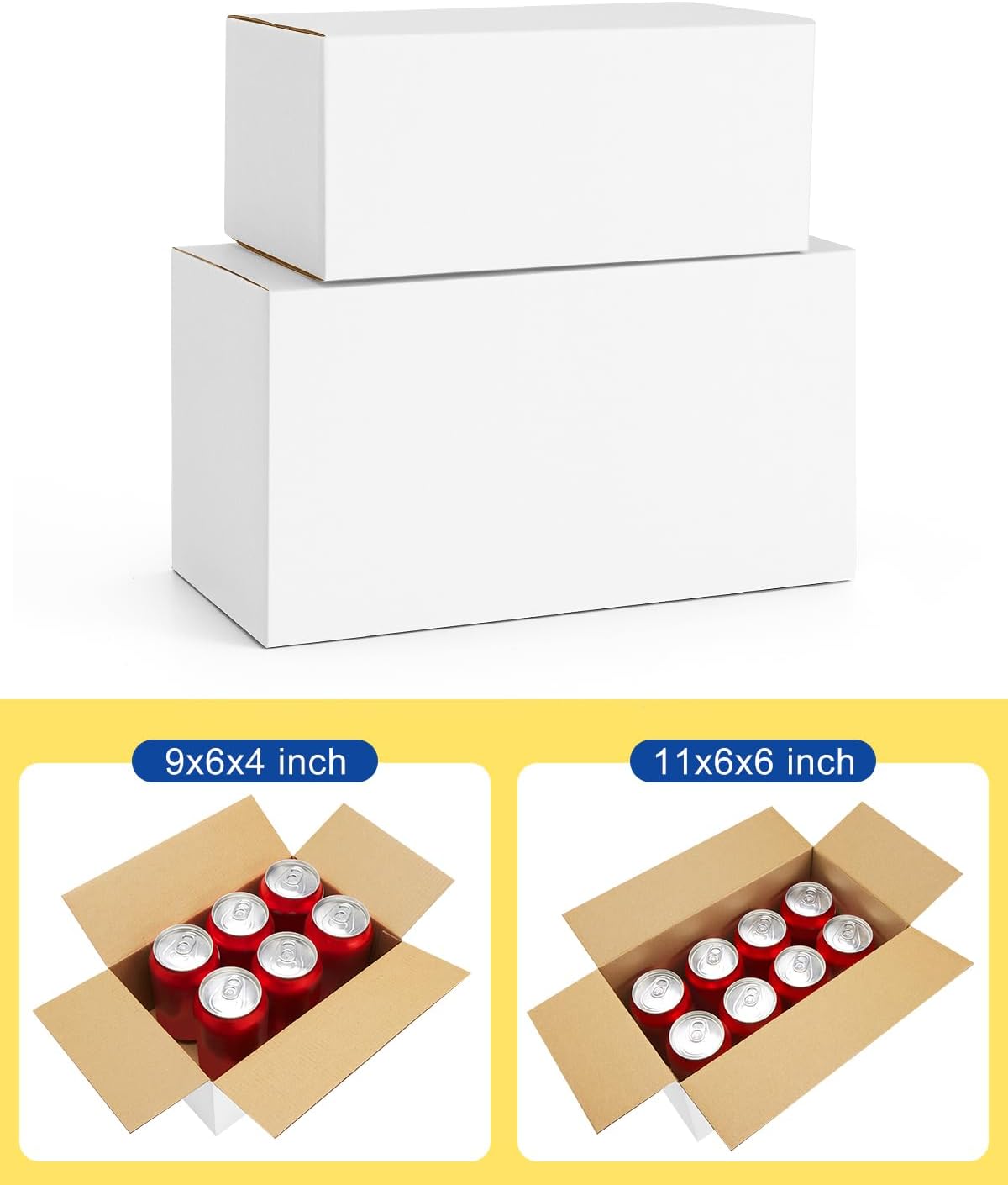 Assorted-Sizes-Shipping-Boxes-40-Pack: 9x6x4 & 11x6x6 Small-Shipping-Boxes-Mailers, White Corrugated-Cardboard-Boxes-for-Packing-Small-Business Mailing