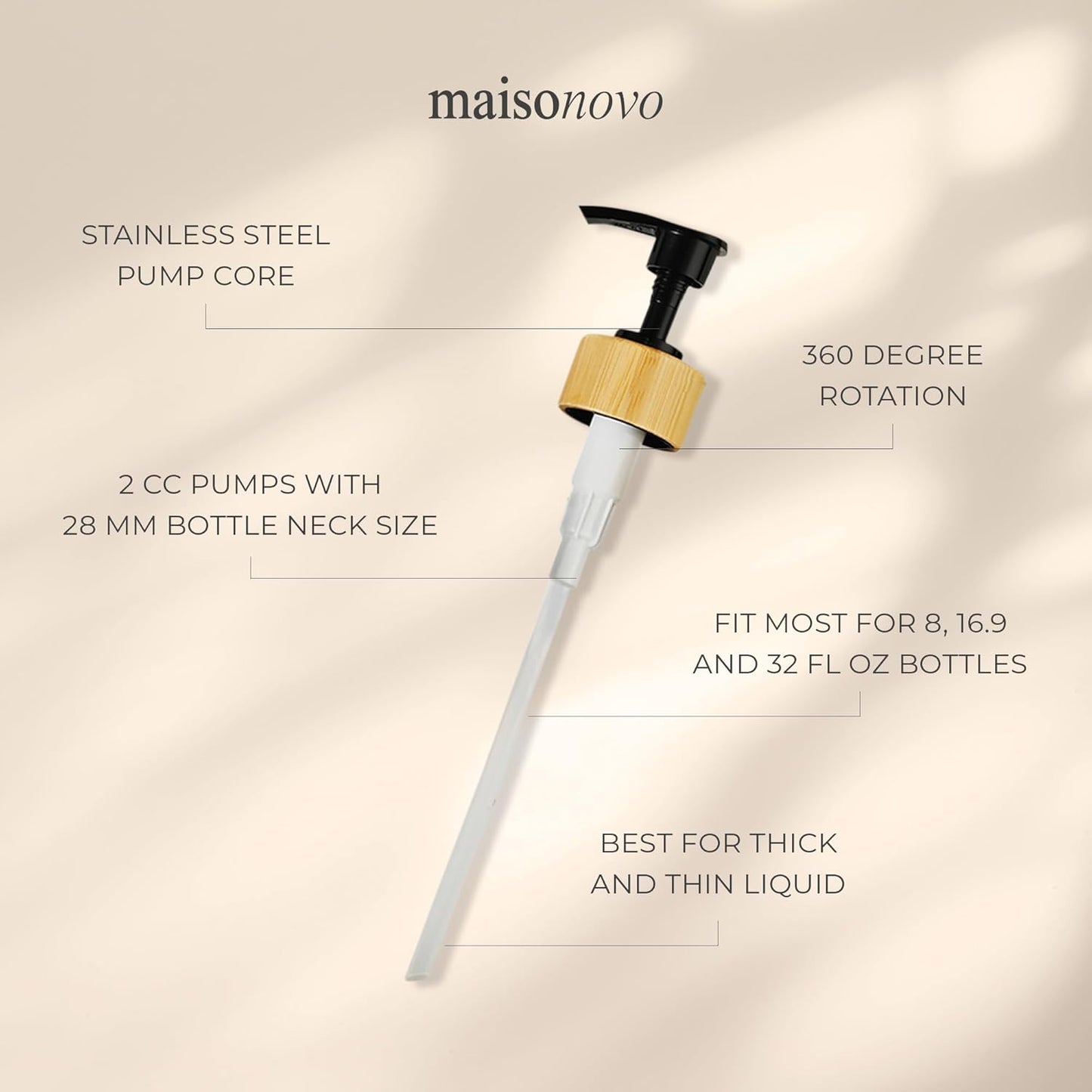 MaisoNovo Soap Pump Replacement - 2X Black Bamboo Pumps - Pump Dispenser - Soap Dispenser Pump Replacement - Stainless Steel Soap Pump - Pump for Soap Dispenser