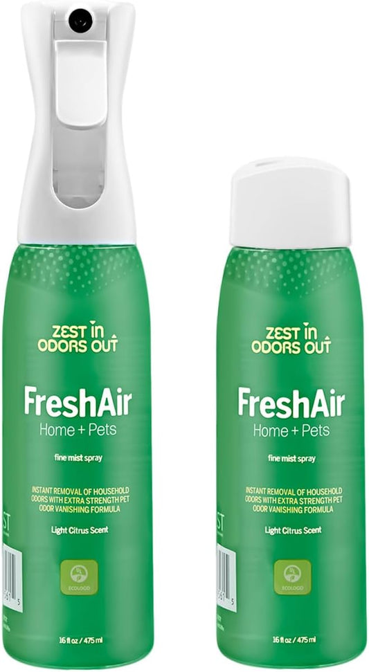 House of Zest FreshAir Home&Pets – Eliminate household odors,from trash,laundry,bathroom/diaper stink,and pet funk.Chemical Free,made with plant-based ingredients, with light citrus scent.2pk 32fl oz