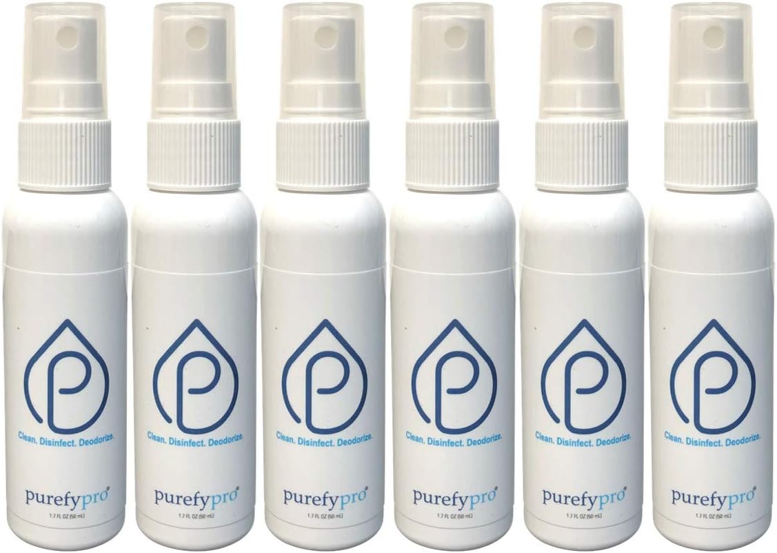 Purefypro Disinfectant Spray (1.7oz, 6 Pack) - No Rinse. No Residue. Kills 99.9999% Norovirus, HIV, Hepatitis, Flu, Monkeypox Virus, and Fungi, MRSA VRE, Drug Resistant Germs. (On The Go)