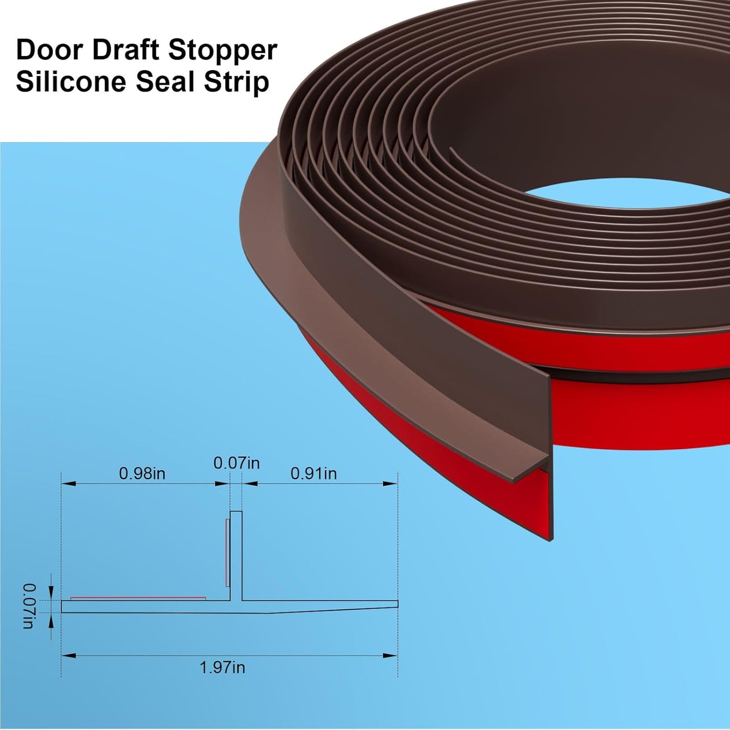 T-Shaped Door Draft Stopper, 1.97 in x 40 Ft Silicone Seal Strip for Windows Gaps, Weather Stripping Seal Strip Shower Sweep, Brown