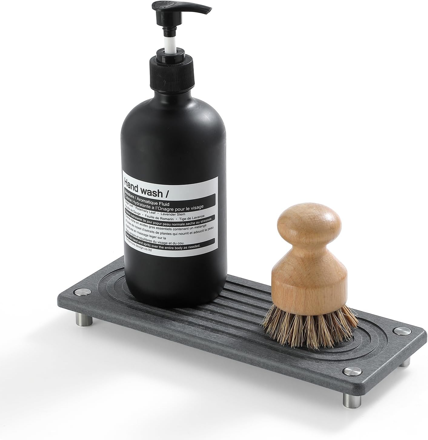 Water Absorbing Stone Sink Caddy Kitchen Sink Organizer Tray, Diatomite Bathroom Counter Tray, Faucet Drying Mat Coaster Soap Dish Rack Riser Dispenser Sponge Holder, Charcoal 10" x 4"