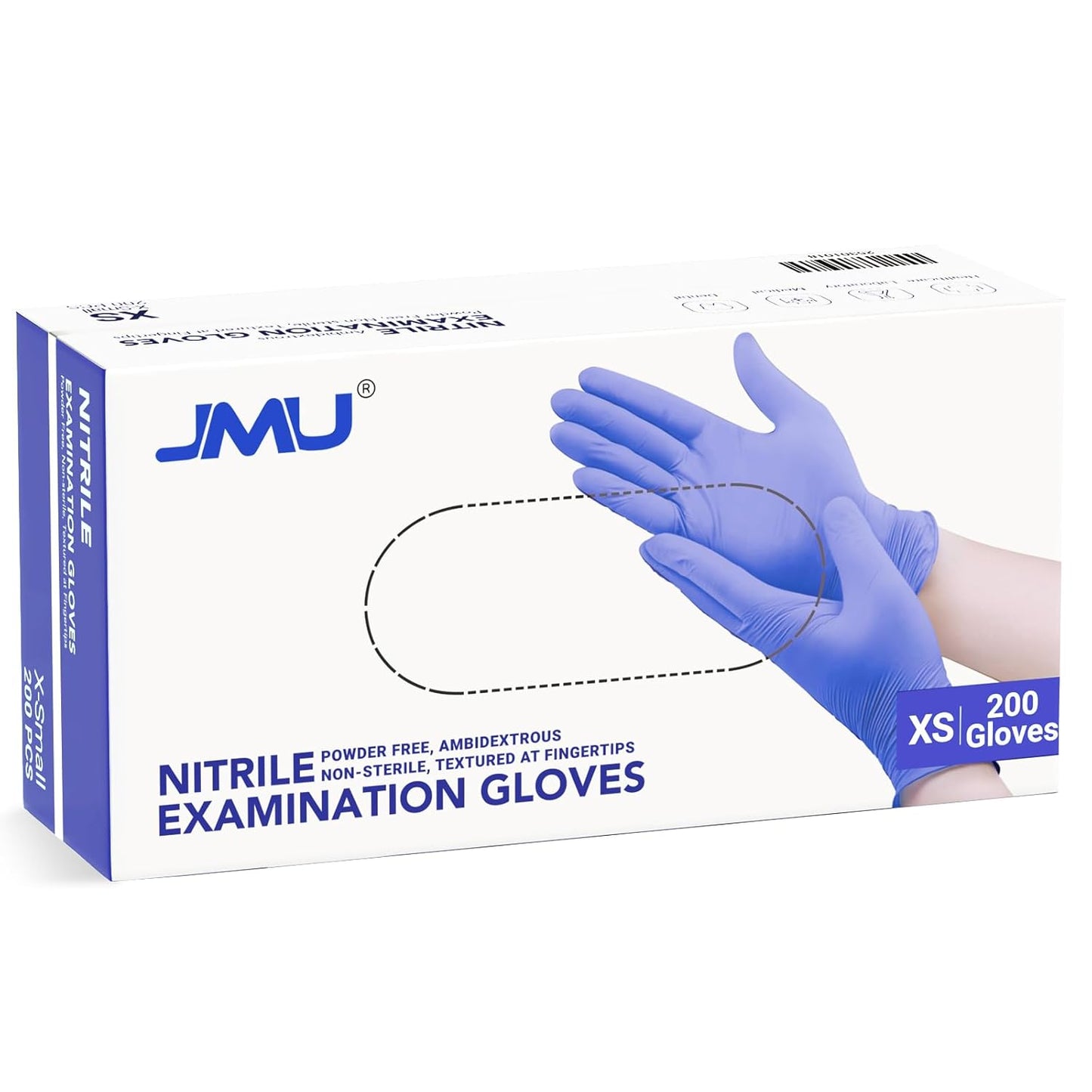 JMU 200 Count XS Nitrile Gloves, Disposable Latex-Free Powder-Free Gloves, Tear-Resistant, Non-Sterile, Violet Blue
