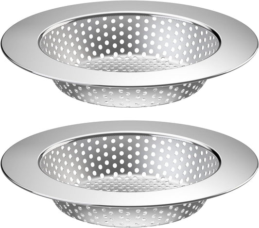 2PCS Kitchen Sink Drain Strainer/Catcher/Basket/Cover/Filter/Trap/Screen, Large Wide Rim 4.5" Diameter, Stainless Steel, Dishwasher Safe