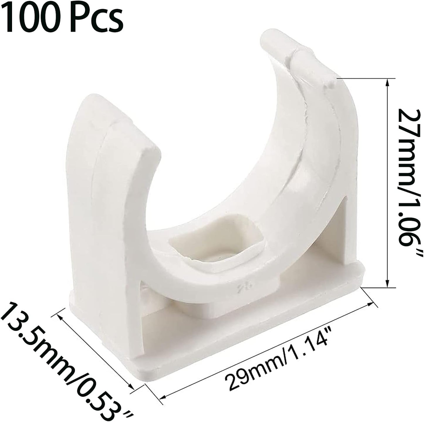 BVO 100 Pcs U-Shaped PVC Water 25mm Pipe Clamps, White, Suitable for 25mm/1inch Pipes, High Strength, Long Service Life