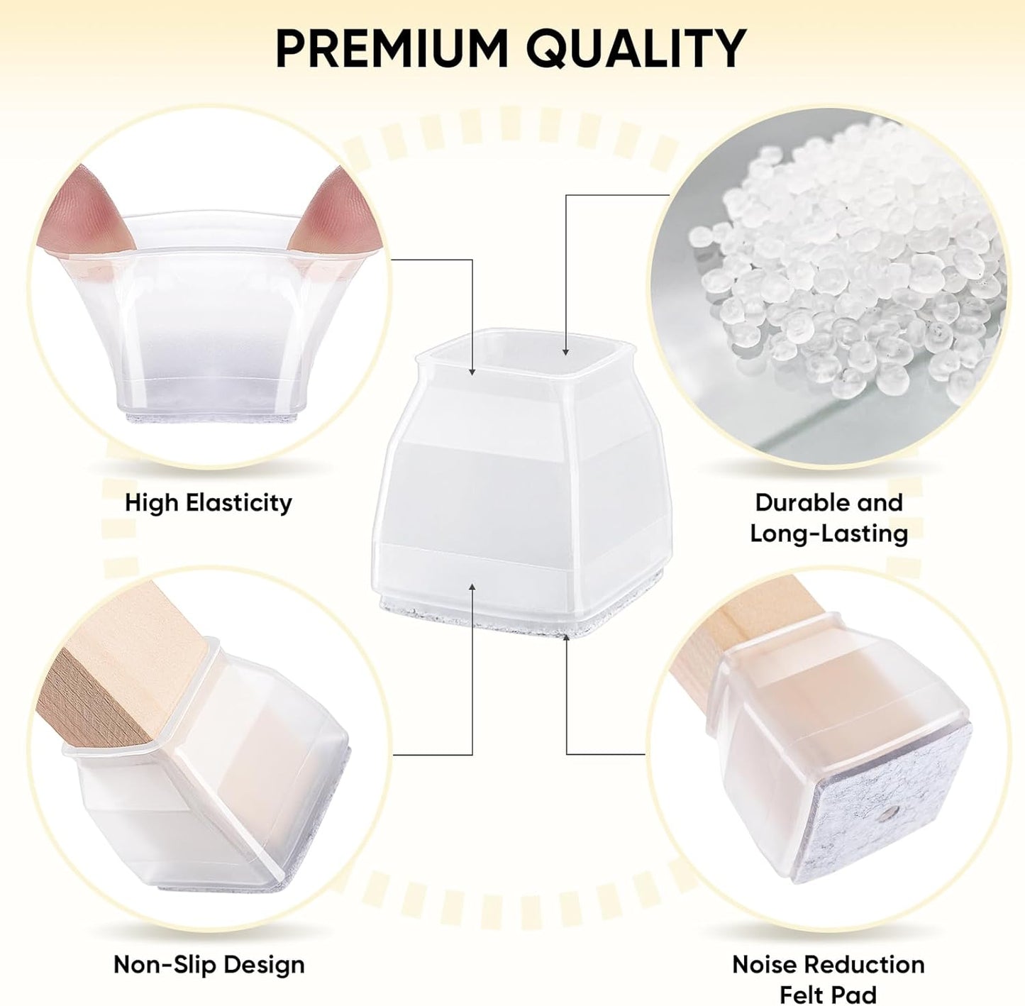 BALEINE 24 Pack Silicone Chair Leg Floor Protectors, Stool Leg Protectors Cap, Non-Slip Chair Leg Caps for Hardwood Floors (Clear & Large (Square), 24 Pack)