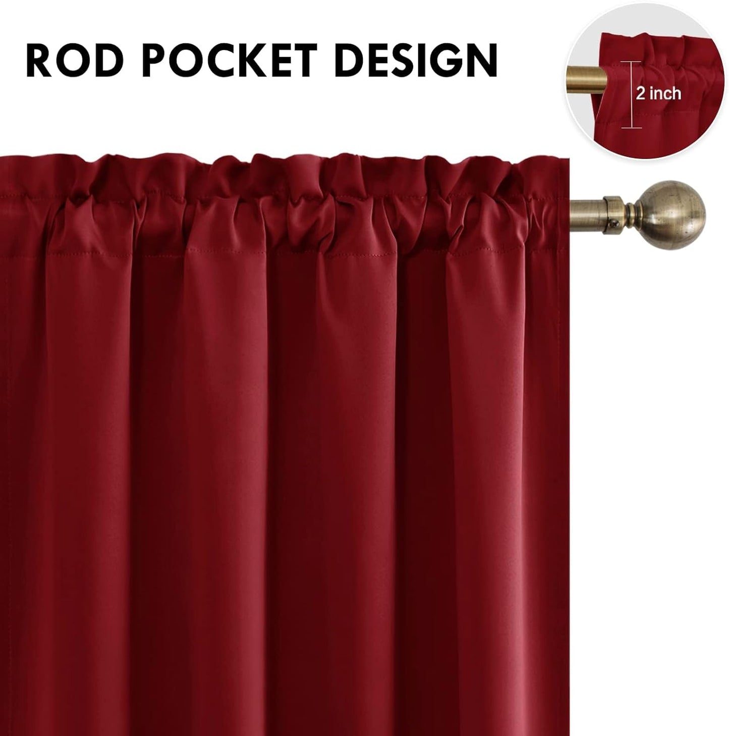 DWCN Blackout Curtains for Living Room Thermal Insulated, Energy Saving & Noise Reducing Bedroom Curtains, Amaranth Red, W 70x L 84 Inch, Set of 2 Rod Pocket Curtain Panels