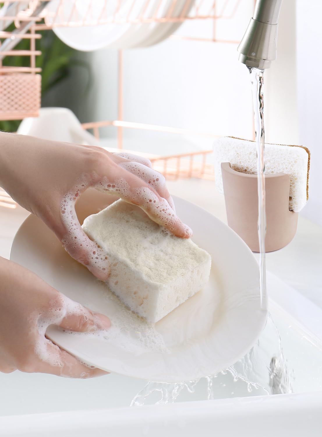 Stone Sponge Holder for Countertop Organizer, Quick Dry Diatomite Sponge Holder, Diatomaceous Earth Sponge Caddy, Absorbent Face Sponge Stand, Large Brown