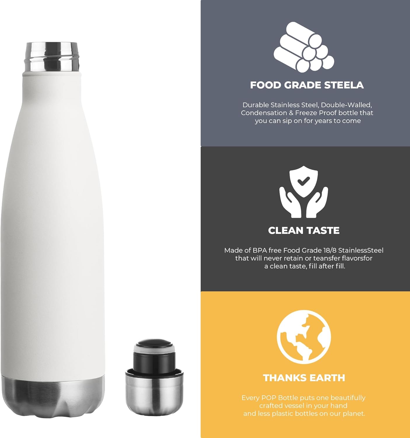 MEWAY 17oz Sport Water Bottle 8 Pack Vacuum Insulated Stainless Steel Sport Bottle Leak-Proof Double Wall Cola Shape, Keep Drinks Hot & Cold (White, 8 Pack)