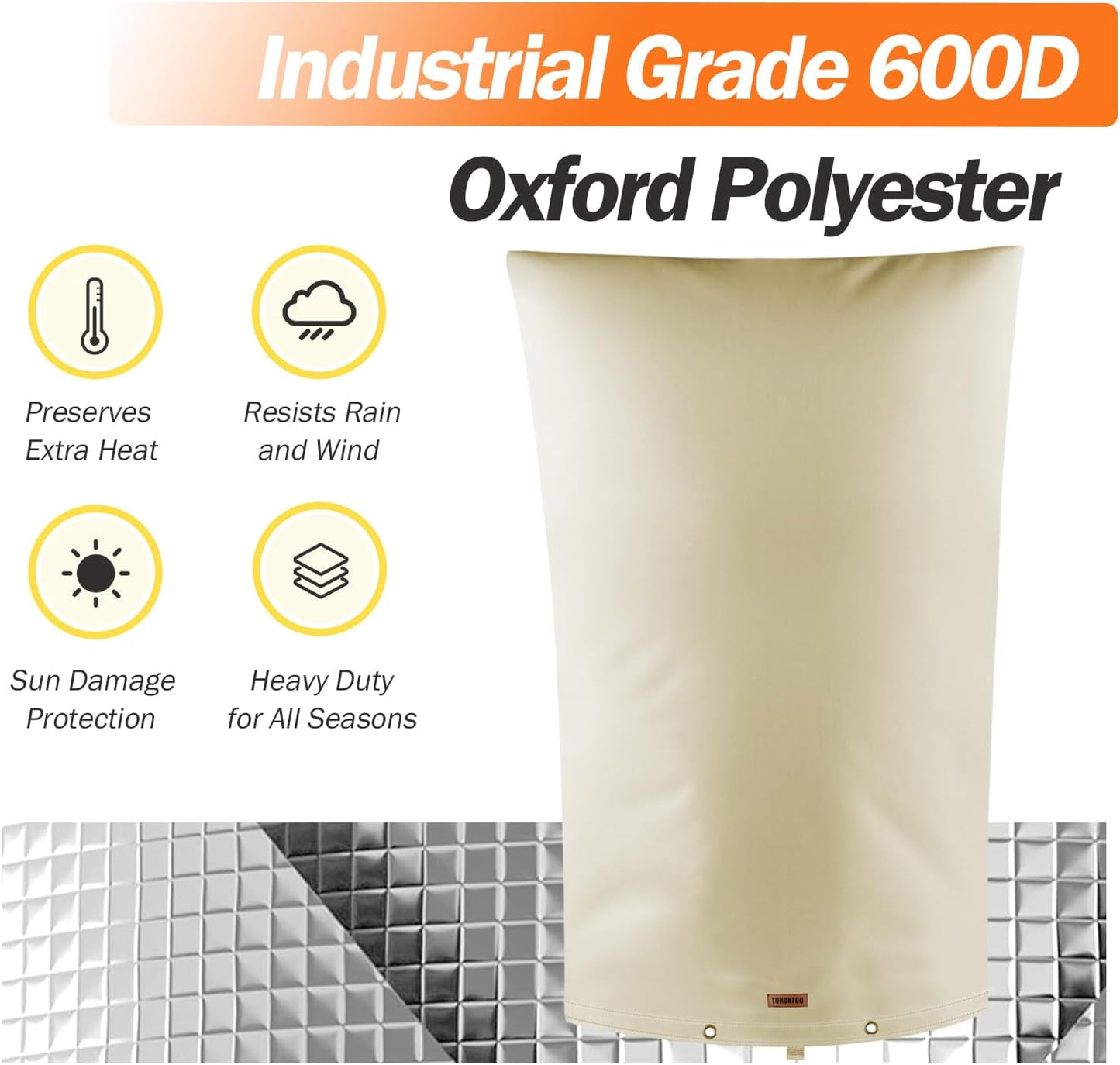 TOHONFOO Backflow Preventer Pipe Insulation Cover (5°F) - Irrigation Sprinkler Valve Insulated Pouch - Water Well Pump Cover - Sturdy 5 Layers for Winter Freeze Protection, 22" W x 34" H, Beige