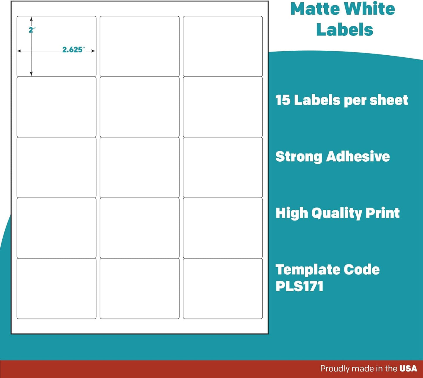 Premium Label Supply White Sticker Labels – 2.625" x 2" – Laser/Inkjet Compatible – (15 per Sheet), 25 Sheets – 375 Total Adhesive Labels