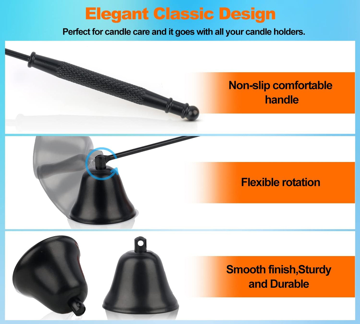 Candle Snuffer Black, Elegant Candle Extinguisher Snuffer Accessory with Long Handle for Putting Out Candle Flame Safely, GOSGOONE Premium Stainless Steel Candle Stopper Wick Snuffer for Candle Lovers