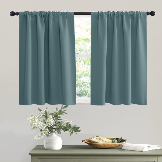 RYB HOME Bathroom Curtains Room Darkening Privacy Small Window Curtains for Bedroom Kitchen Basement RV Camper, Wide 42 inches x Long 30 inches, Teal Blue, 2 Panels