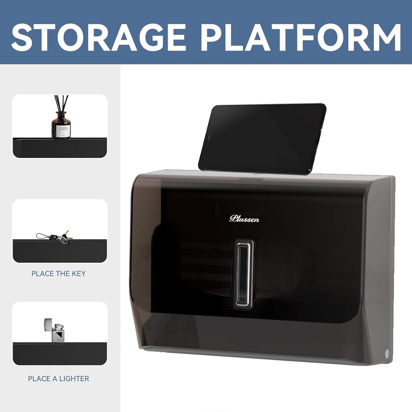 Paper Towel Dispenser Adhesive Wall Mounted,200+ Multifold Trifold c-Fold Hand Paper Towel Dispenser for Bathroom 10.8" L x 3.5" W x 8" H