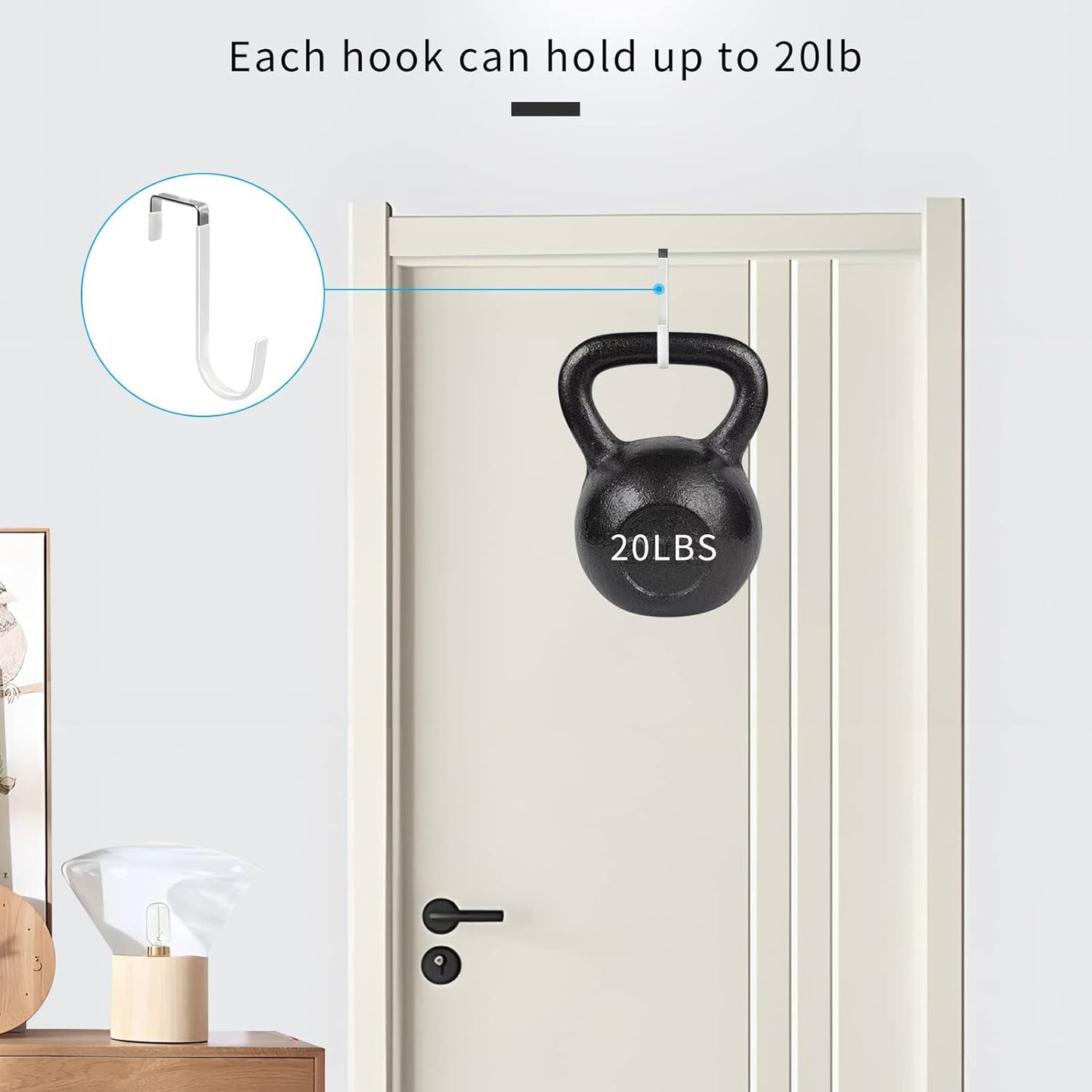 FYY Over the Door Hooks, 6 Pack Door Hangers Hooks with Rubber Prevent Scratches Heavy Duty Organizer Hooks for Living Room, Bathroom, Bedroom, Kitchen Hanging Clothes, Towels, Hats, Coats, Bags White
