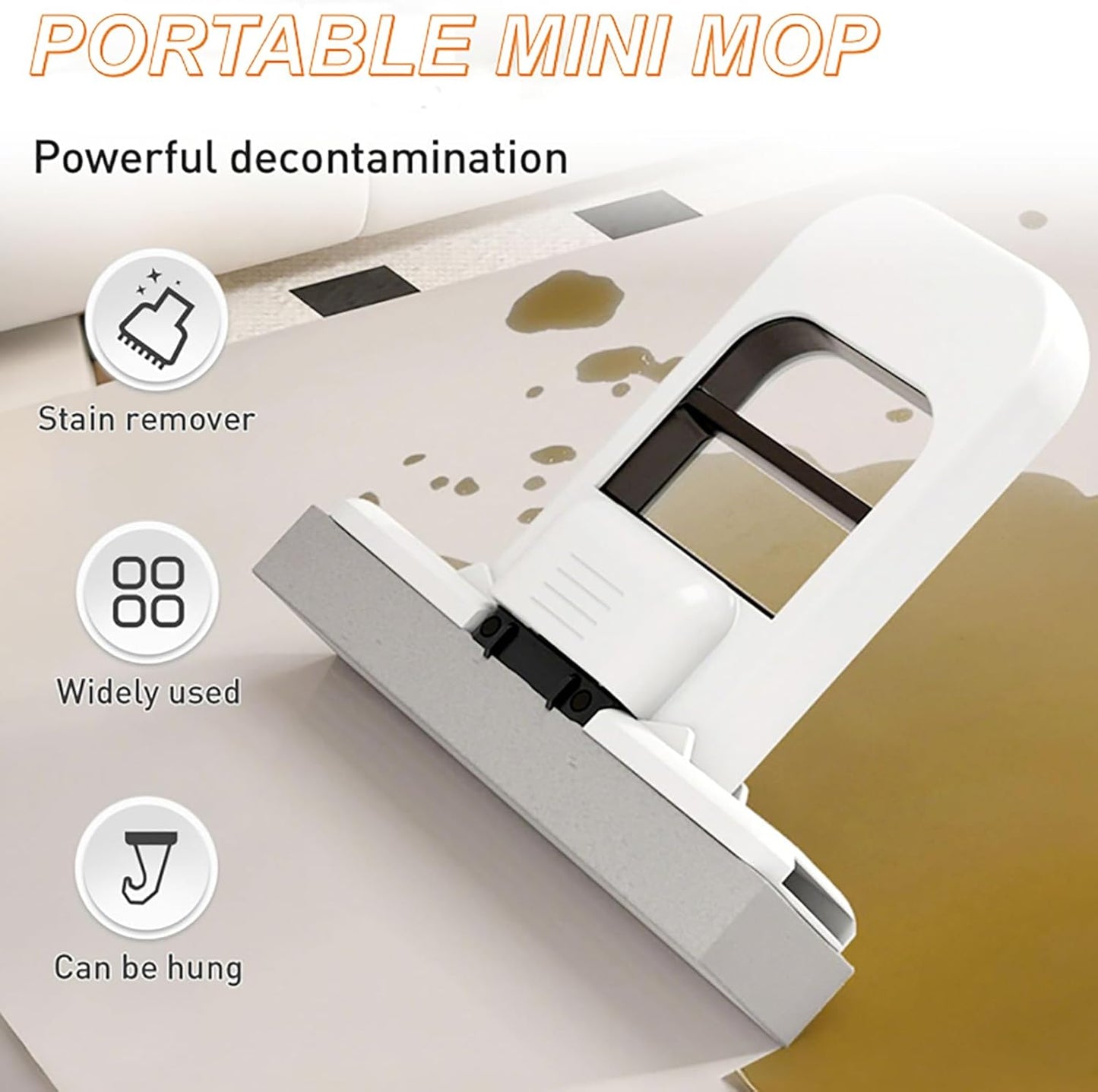 Mini Foldable Desktop Mop, Sponge Mop Wet and Dry Use Cleaning System, Self-Squeeze Small Mop for Bathroom Kitchen Desktop Glass Living Room Car (Black, 1pcs)