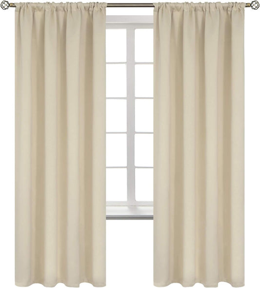 BGment Beige Blackout Curtains 72 Inches Length for Bedroom - Thermal Insulated Room Darkening Window Treatments with Rod Pocket for Living Room, 52 x 72 Inch, 2 Panels