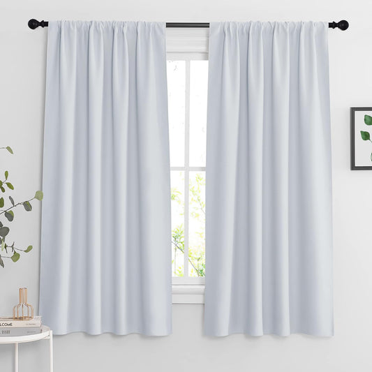 RYB HOME Blackout Curtains 63 inches Long - Energy Saving Insulation Large Window Curtain Blinds for Bedroom Living Room Dining Basement Home Office, W 62 x L 63 per Panel, Greyish White, 2 Pcs