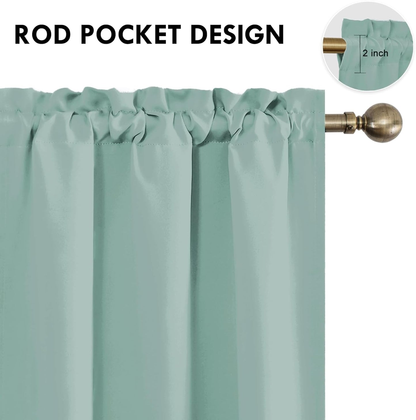 DWCN Blackout Curtains for Living Room Thermal Insulated, Energy Saving & Noise Reducing Bedroom Curtains, Sage Green, W 38x L 63 Inch, Set of 2 Rod Pocket Curtain Panels