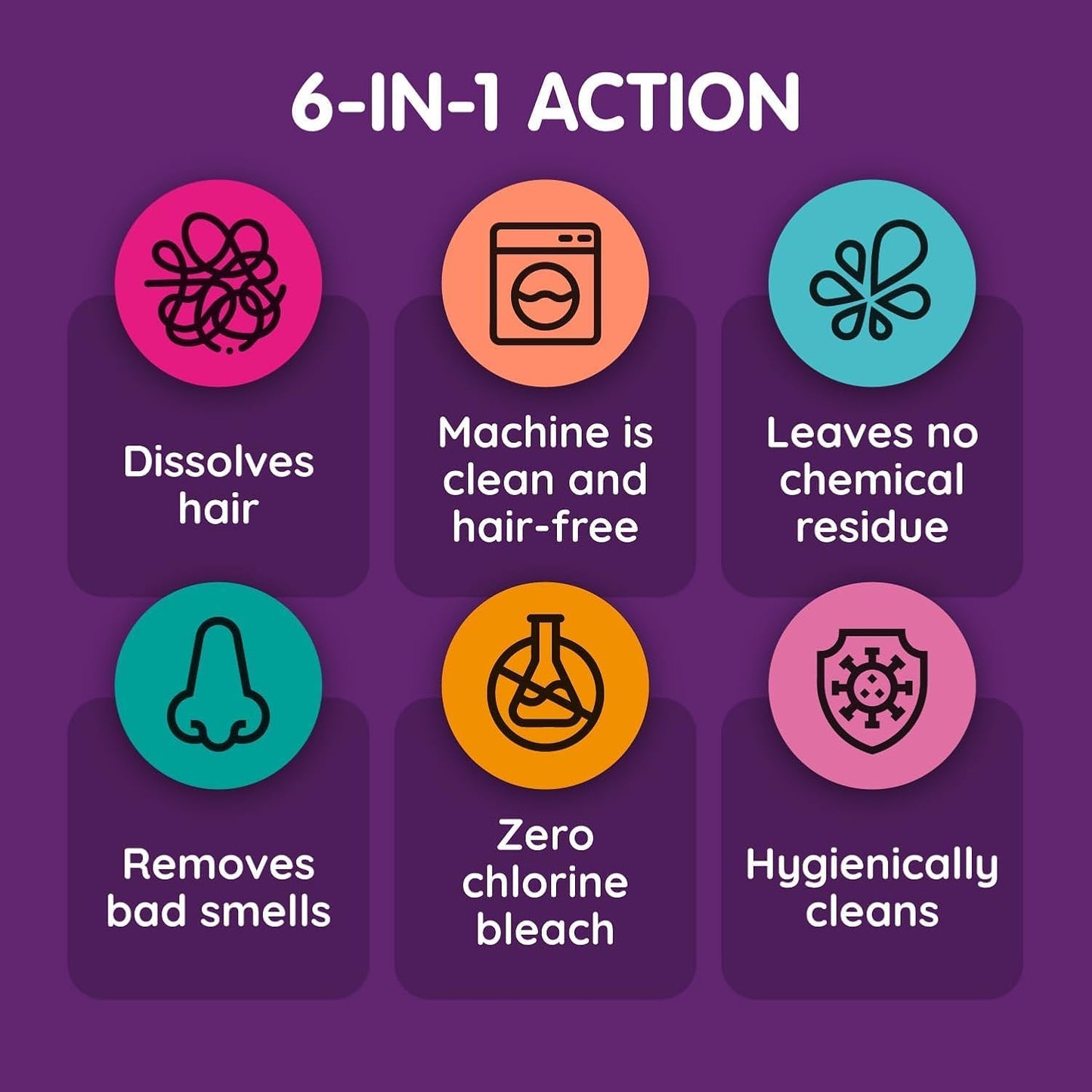 Vamoosh 6-in-1 Washing Machine Cleaner | Patented Pet Hair Dissolving Technology | No Harmful Chemicals | Removes Limescale | Deep Clean | Descales | Lemon Fresh Scent | 150g (Pack of 6)