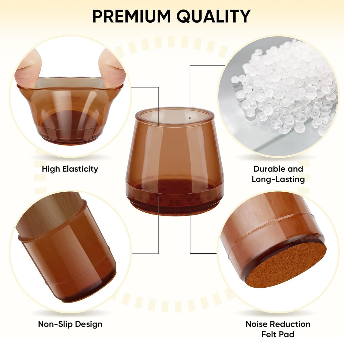 BALEINE 16 Pack Silicone Chair Leg Floor Protectors, Stool Leg Protectors Cap, Non-Slip Chair Leg Caps for Hardwood Floors (Brown, X-Large, 16 Pack)