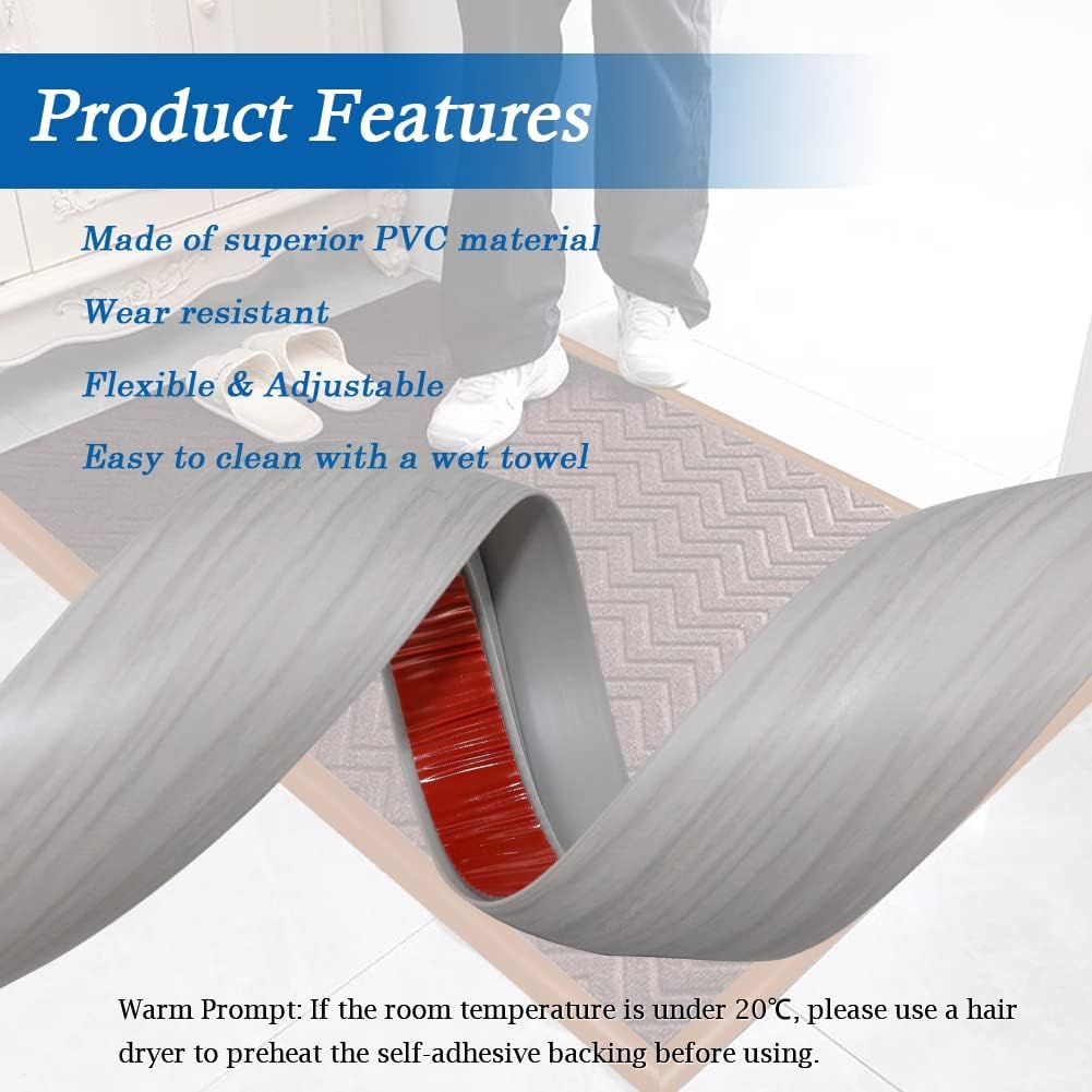 Floor Transition Strip Self Adhesive Carpet & Flooring Transitions Edging Trim Strip PVC Threshold Transitions Suitable for Threshold Height Less Than 5mm (20Ft, Wood Grain Gray-New)