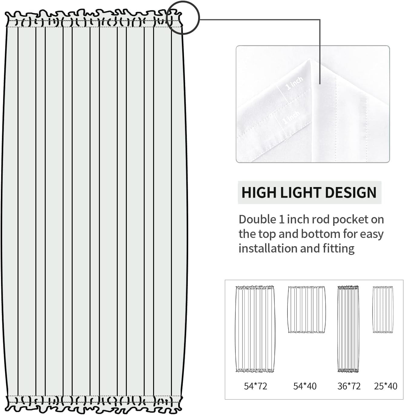 DWCN French Door Curtains – Rod Pocket Thermal Curtain for Doors with Glass Window, Kitchen and Patio Doors for Privacy, 36 X 72 Inches Long, 1 Curtain Panel with Tieback,Pure White