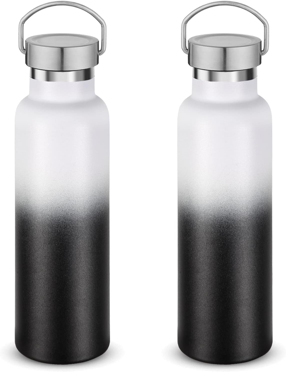 Neihepal 20 oz Insulated Water Bottles Bulk 2 Pack,Stainless Steel Double Wall Sport Bottle with Lid of Handle,Metal Reusable Thermoses Flask for School,Cyclists,Hikers,Gift (White-Black,Set of 2)