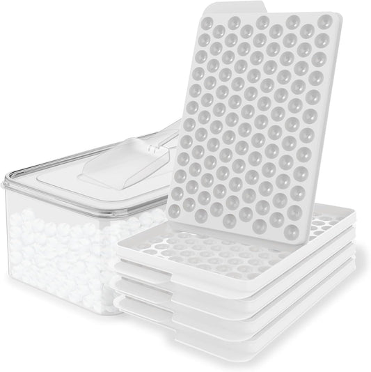 WIBIMEN Mini Ice Cube Trays, Small Tiny Round Pebble Crushed Nugget Ice Trays for Freezer with Lid - Chilling Drinks Coffee Juice(4 Pack/0.55In - White)