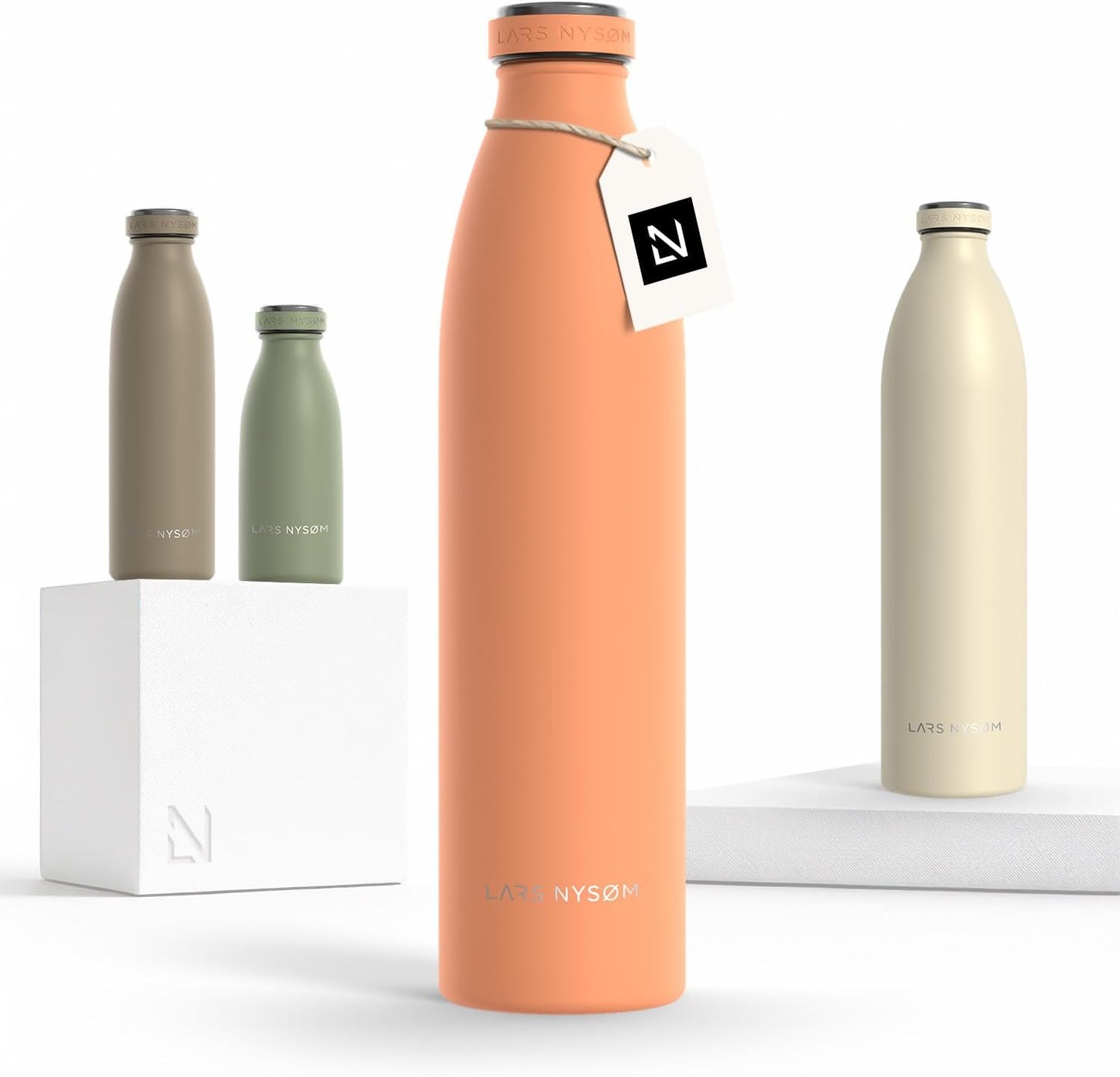 LARS NYSØM Stainless Steel Insulated Water Bottle 12oz 17oz 25oz 34oz 51oz | Insulated Thermo Flask for Hot and Cold Beverages | Leakproof Drinking Bottle (Pumpkin Orange, 33.9 oz)