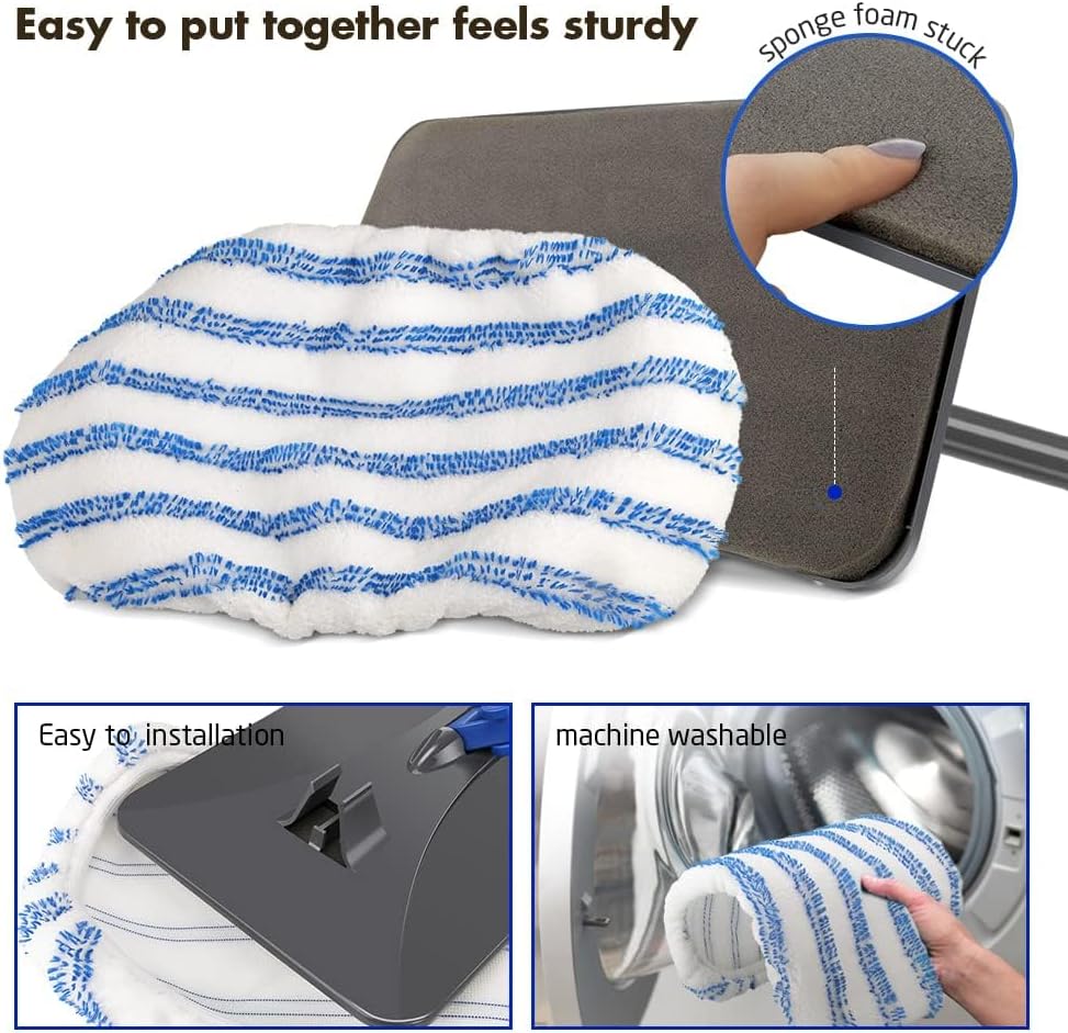 Masthome Extra Large Microfiber Mop for Floor Cleaning, 16“ Flat Mop with 5 Pad for Wet & Dry Use, Dust Mop for Hardwood Laminate Tile Ceramic, 1 Cleaning Scraper Included-Blue