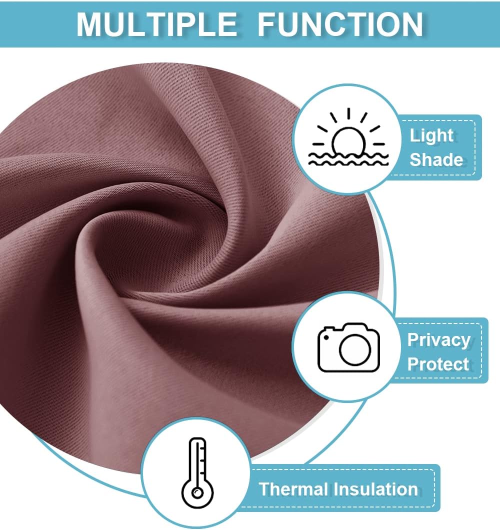 RYB HOME Blackout Curtains for Bedroom - Thermal Insulating Privacy Window Curtains for Kids Nursey Dining Bathroom Home Office Decor, Width 42 x Length 45 inches, Dusty Rose, 2 Panels