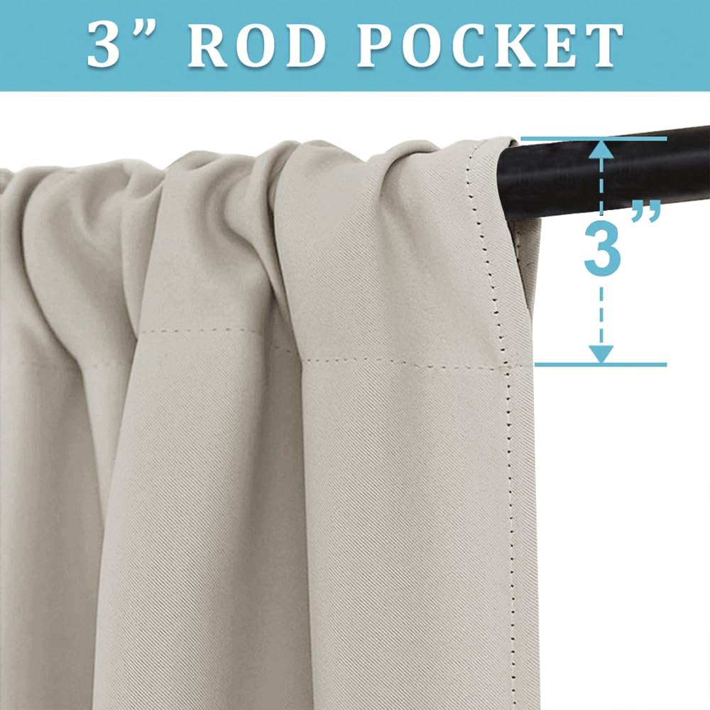 RYB HOME Blackout Curtains for Bedroom, Window Shades Thermal Insulating Privacy Drapes for Living Room Classroom Kitchen Bathroom Dining, Wide 42 x Long 72 inch, Natural 2 Panels