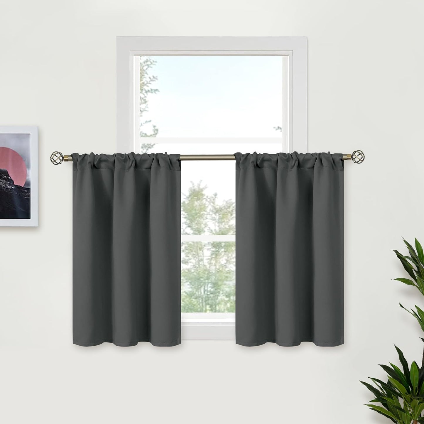 BGment Dark Grey Half Window Curtains 30 Inches Length for Kitchen Cafe Window - Rod Pocket Small Drapes Privacy Darkening for Bathroom Basement Rv Over Sink, 2 Panels, 29 x 30 Inch