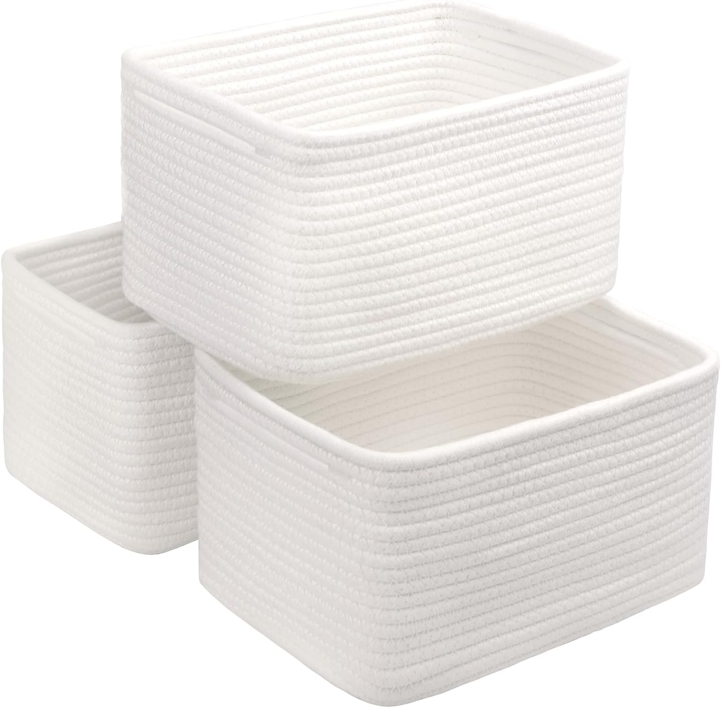 Small Cotton Rope Basket – Storage Bin for Organizing (10.6" x 6.7" x 6.7"), Bathroom Storage Basket for Shelf, Counter & Closet（White）