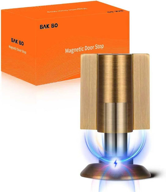 Bak Bo Magnetic Door Stoppers 4 Pack Bottom of Door Holder Keep Door Open No Drilling Magnet Floor Door Stop with Screws and Adhesive Antique Brass DS268AB-4