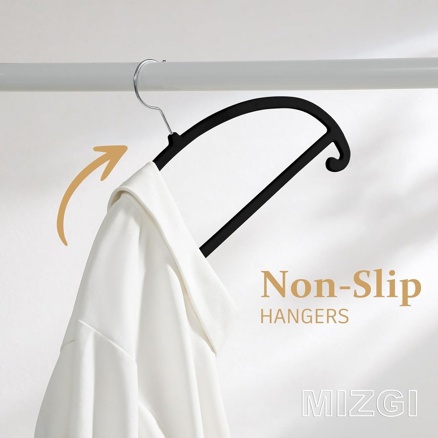 MIZGI 50 Pack Black Velvet Hangers - No Shoulder Bumps, Heavy Duty Non-Slip Chrome Hooks for Jackets, Coats, Pants