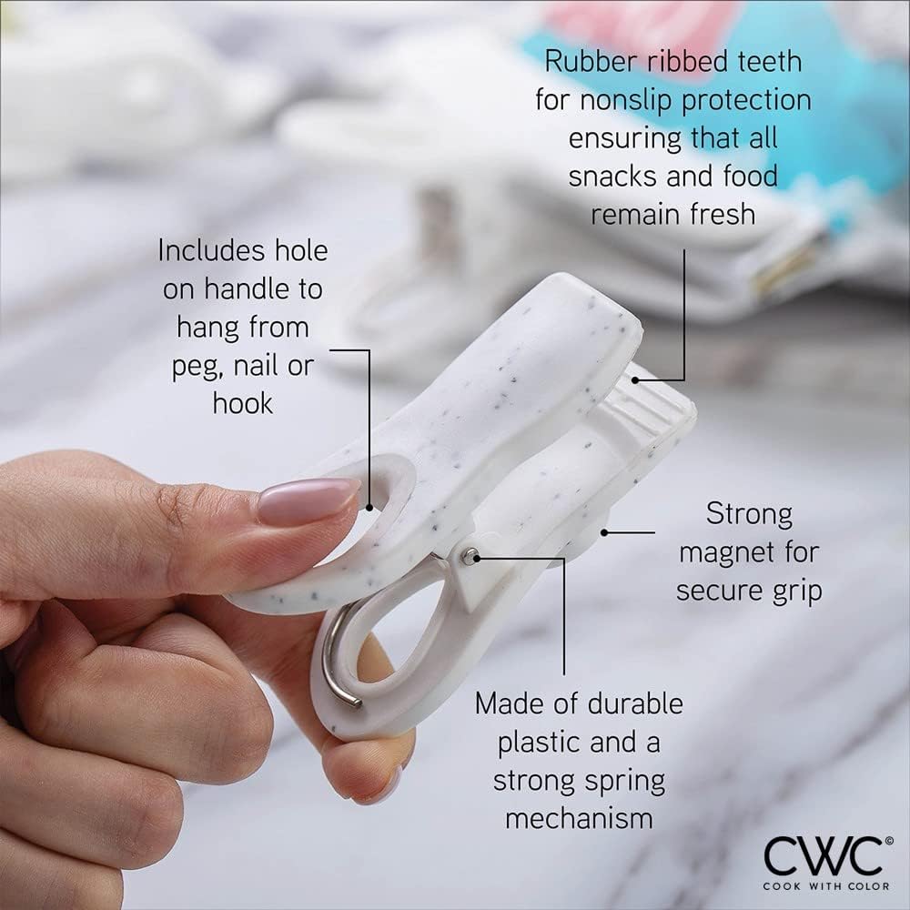 COOK WITH COLOR Bag Clips - Heavy Duty Chip and Refrigerator Magnet Clip for Food Storage, Blue and White, 2 Large and 16 Small Clips