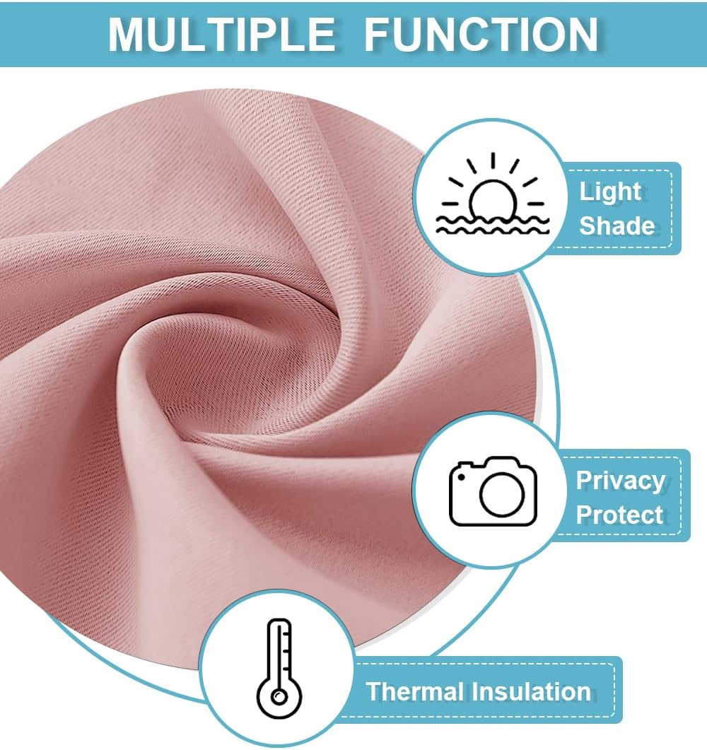 RYB HOME Small Curtains Blackout - Privacy Energy Efficiency Mini Curtains for Kids Bedroom RV Camper Windows Trailer Bathroom Kitchen Cabinet Window Tiers, W 29 x L 24, Peach Blush, 2 Panels