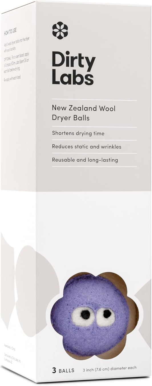 Dirty Labs | 100% New Zealand Wool Enzyme Buddies Dryer Balls | 3 Balls | Shorten Drying Time | Reduce Static & Wrinkles | Dryer Sheet & Fabric Softener Alternative