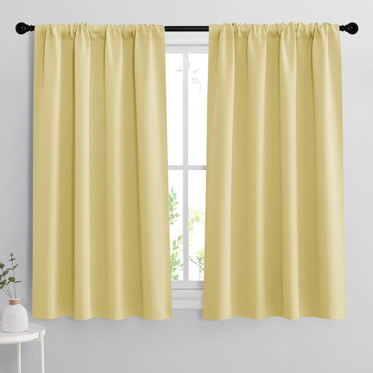 RYB HOME Blackout Curtains for Bedroom - Thermal Insulating Privacy Window Curtains for Kids Nursey Dining Bathroom Home Office Decor, Width 42 x Length 45 inches, Light Yellow, 2 Panels