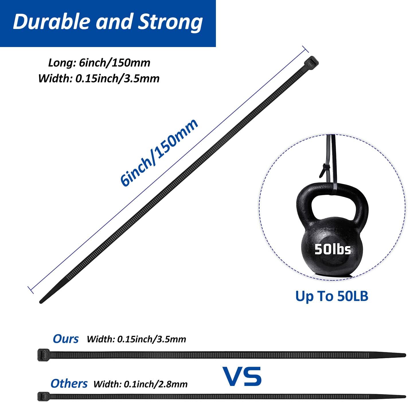 50 Set Cable Zip Tie Self Adhesive Mounts Kit with 6" Zip Ties, 3/4" Wire Holders Squares, Screws - Sticky Wire Fasteners Cable Clips Management Anchors Organizer