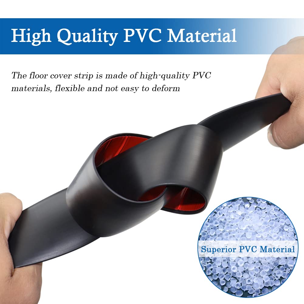 Floor Transition Strip Self Adhesive Floor Cover Strips Laminate 2" Wide Vinyl Flat Divider Transitions (5cm, 20Ft, Black)