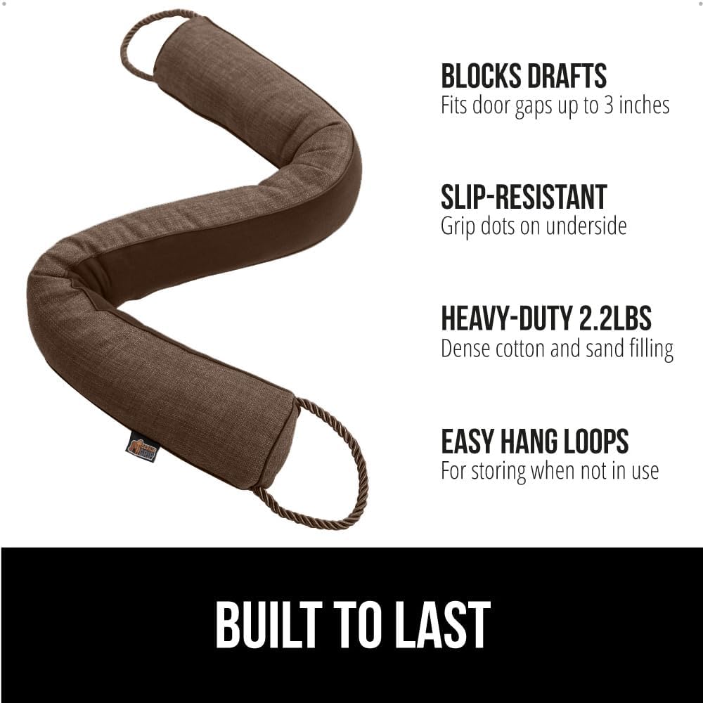 GORILLA GRIP Door Draft Stopper for Bottom of Doors, Weather Stripping Seal Blocks Hot Air, Noise, Bugs, Keeps Cold AC in, Sound Proofing Easy Install Gap Filler, Home Essentials, 36 Inch, Brown