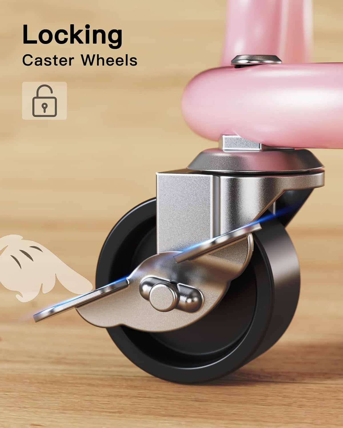 Pipishell 3-Tier Metal Rolling Utility Cart, Heavy-Duty Storage Cart with 2 Lockable Wheels, Multifunctional Mesh Organization Cart for Kitchen Dining Room Living Room (Pink)