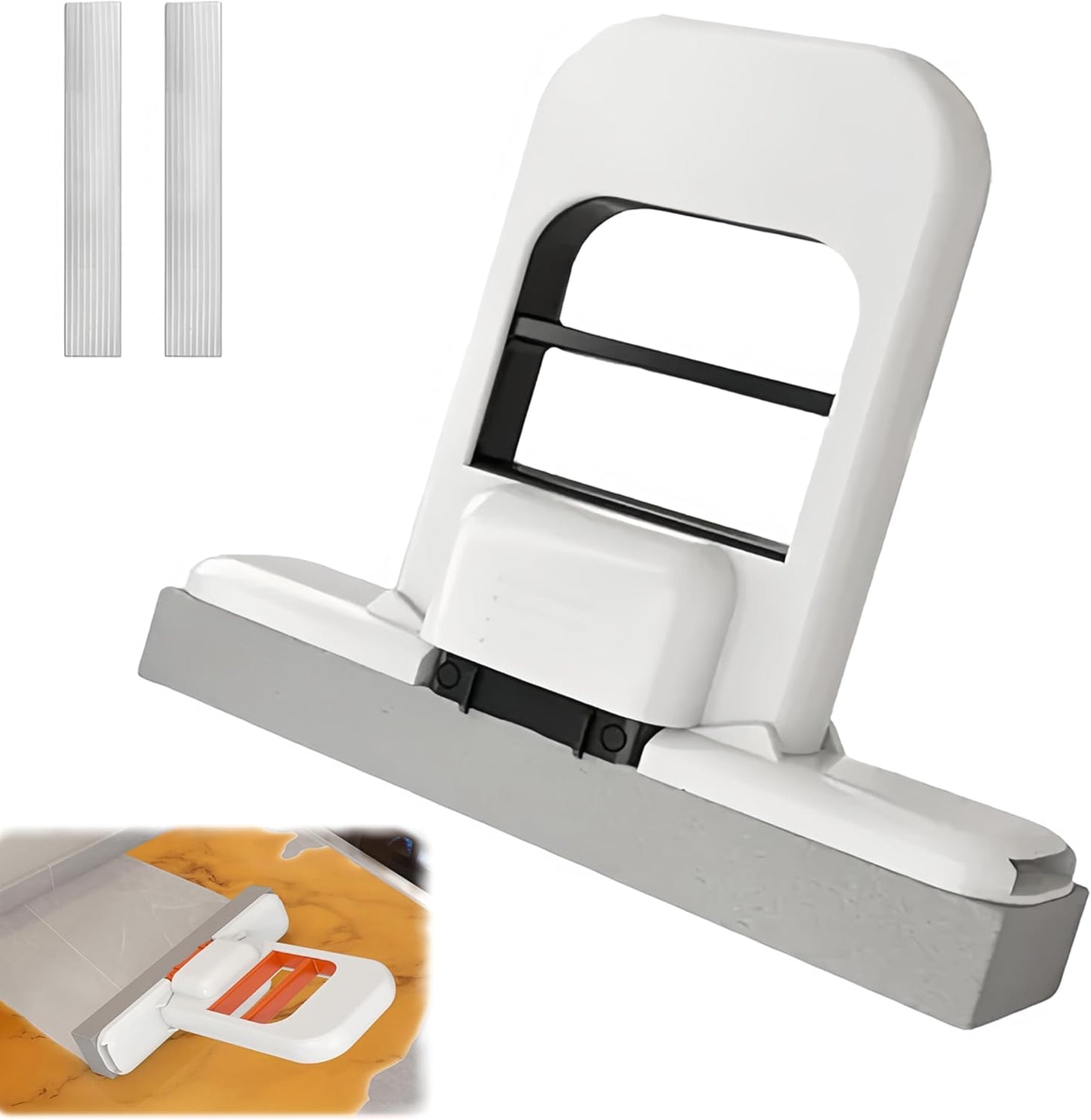 Mini Foldable Desktop Mop, Portable Cleaning Sponge Mop Self-Squeeze Sponge Cleaning Tool for Wet Dry Use on Kitchen Countertops Glass Bathroom Car (1 Pcs Gray)