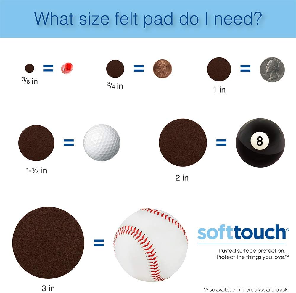 SOFTTOUCH 4723295N Heavy Duty 2 Inch Felt Furniture Pads to Protect Hardwood Floors from Scratches, Brown, 6 Count