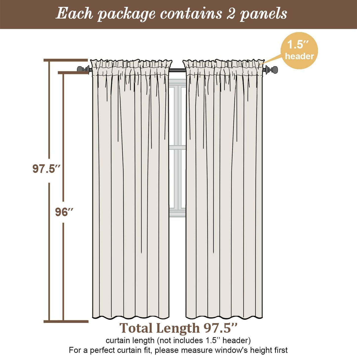 Chyhomenyc White Sheer Curtains 96 inches Long 2 Panels Set, Light Filtering Airy Solid Voile Window Treatment Drapes for Bedroom Living Room, Each 42Wx96L, 8FT Long, Set of 2, White